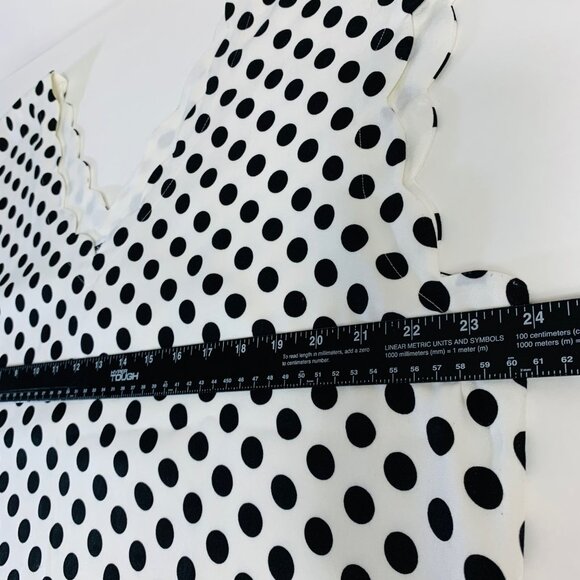 Express Womens Polka Dot Scalloped V Neck Blouse Size XL V Back Cap Sleeve Top - Picture 8 of 13